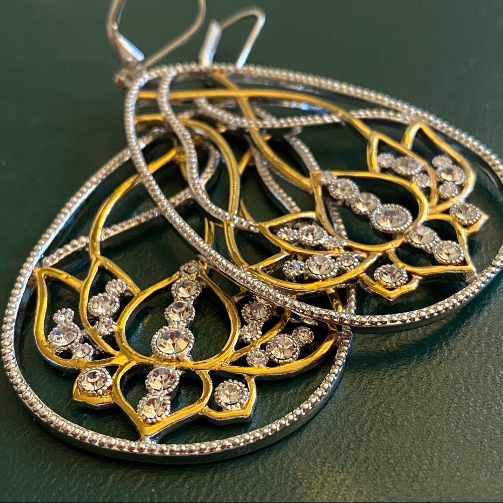 VT Luxe 2 Tone Gold Silver Tone Rhinestone Earrings